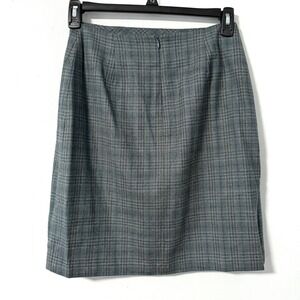 LL Bean Womens Plaid 100% Wool Pencil Skirt Size 8 Button Detail Dusty‎ Teal